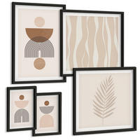 BILDER SET 5er Set - 50x50 cm & 20x30 cm & 40x60 cm Schwarzer Rahmen - Abstrakte Formen braun beige - Schwarz, Kunststoff (40/60cm) - TULUP