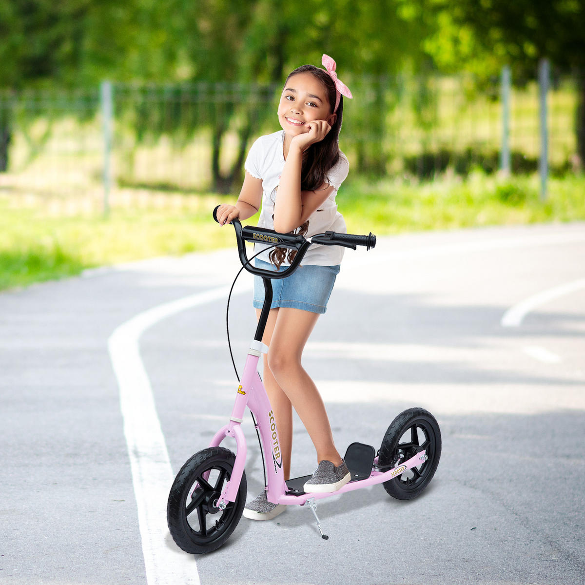 KINDERROLLER DE-16938 30 cm EVA-Reifen höhenverstellbar Pink - Pink, Metall (120/52/88cm) - ComfortXL