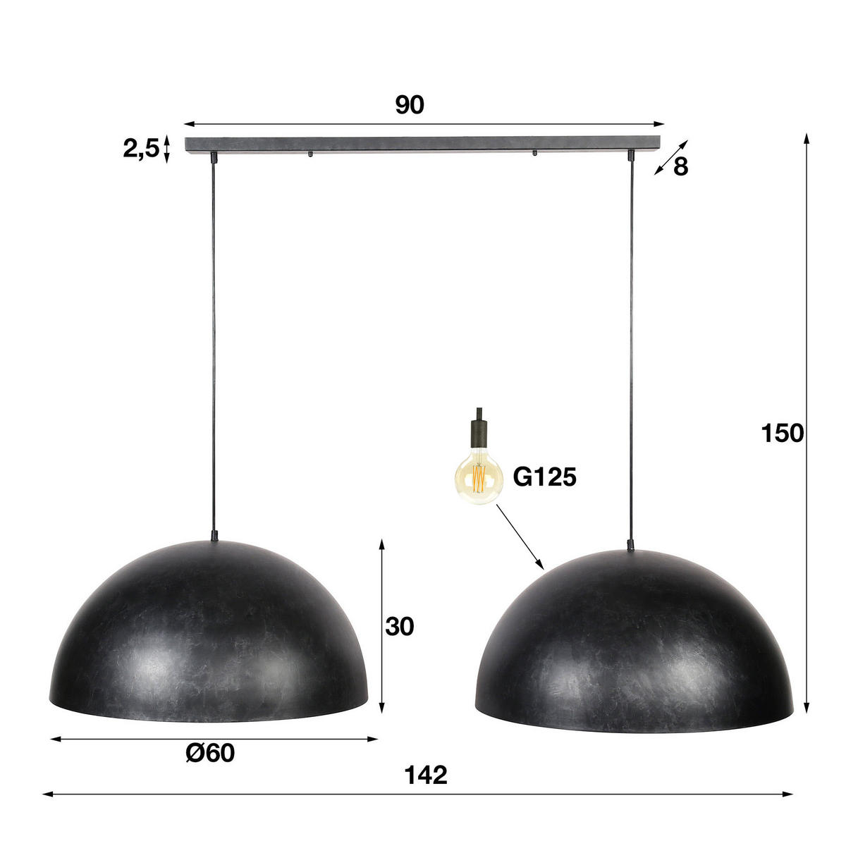 HÄNGELEUCHTE Charco Grau 142/60/ 150 cm - Grau, Metall (142/60/150cm) - Hoyz Collection