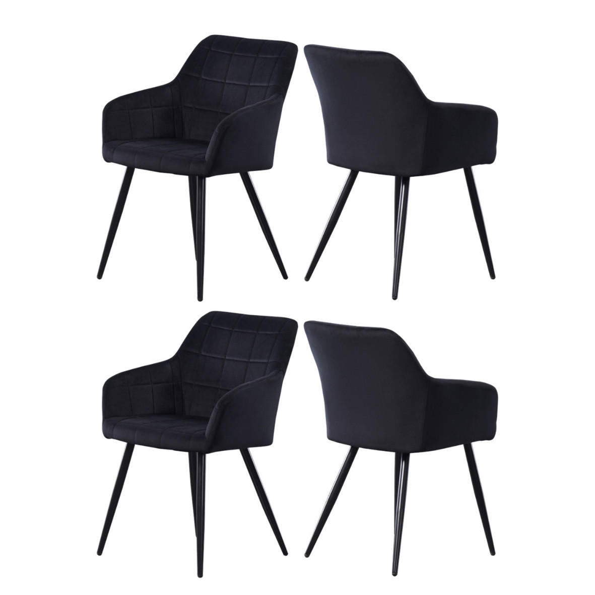 ESSZIMMERSTUHL Samt 4-teilig Schwarz - Schwarz, Metall (55/82/59cm) - Life Interiors