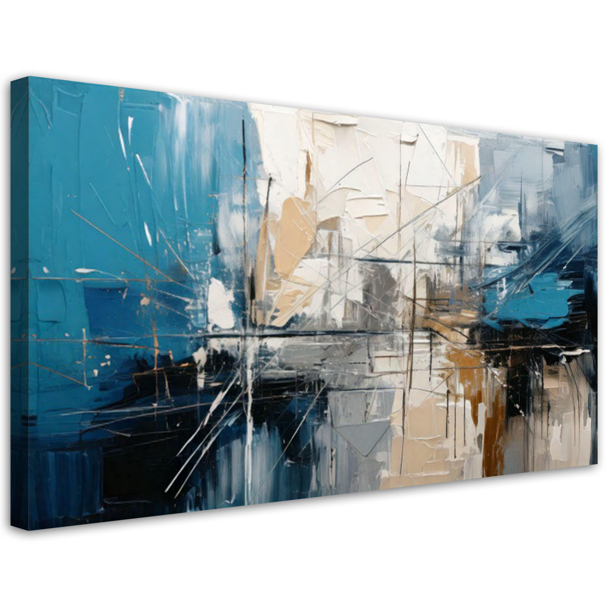 LEINWANDBILD Geometrische Abstraktion Blau 120x60cm - Blau, Textil (120/60cm) - Feeby