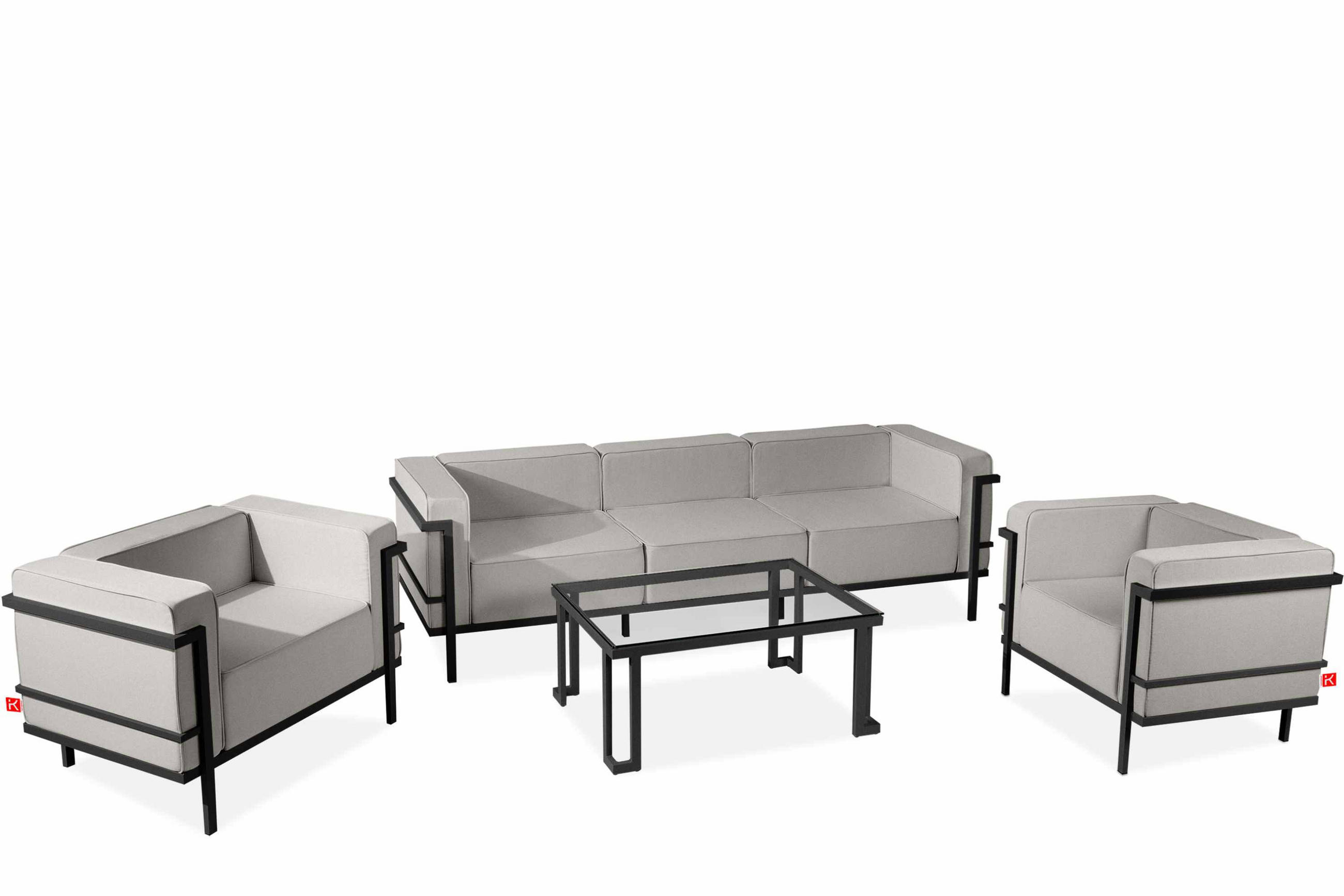 GARTENLOUNGE-SET TRIGLO 1x Tisch, 2x Sessel, 1x Sofa 3-Sitzer, 4-tlg., Modern, Dunkelgrau/Hellgrau - Dunkelgrau/Hellgrau, Textil/Metall - KONSIMO®