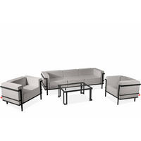GARTENLOUNGE-SET TRIGLO 1x Tisch, 2x Sessel, 1x Sofa 3-Sitzer, 4-tlg., Modern, Dunkelgrau/Hellgrau - Dunkelgrau/Hellgrau, Textil/Metall - KONSIMO®