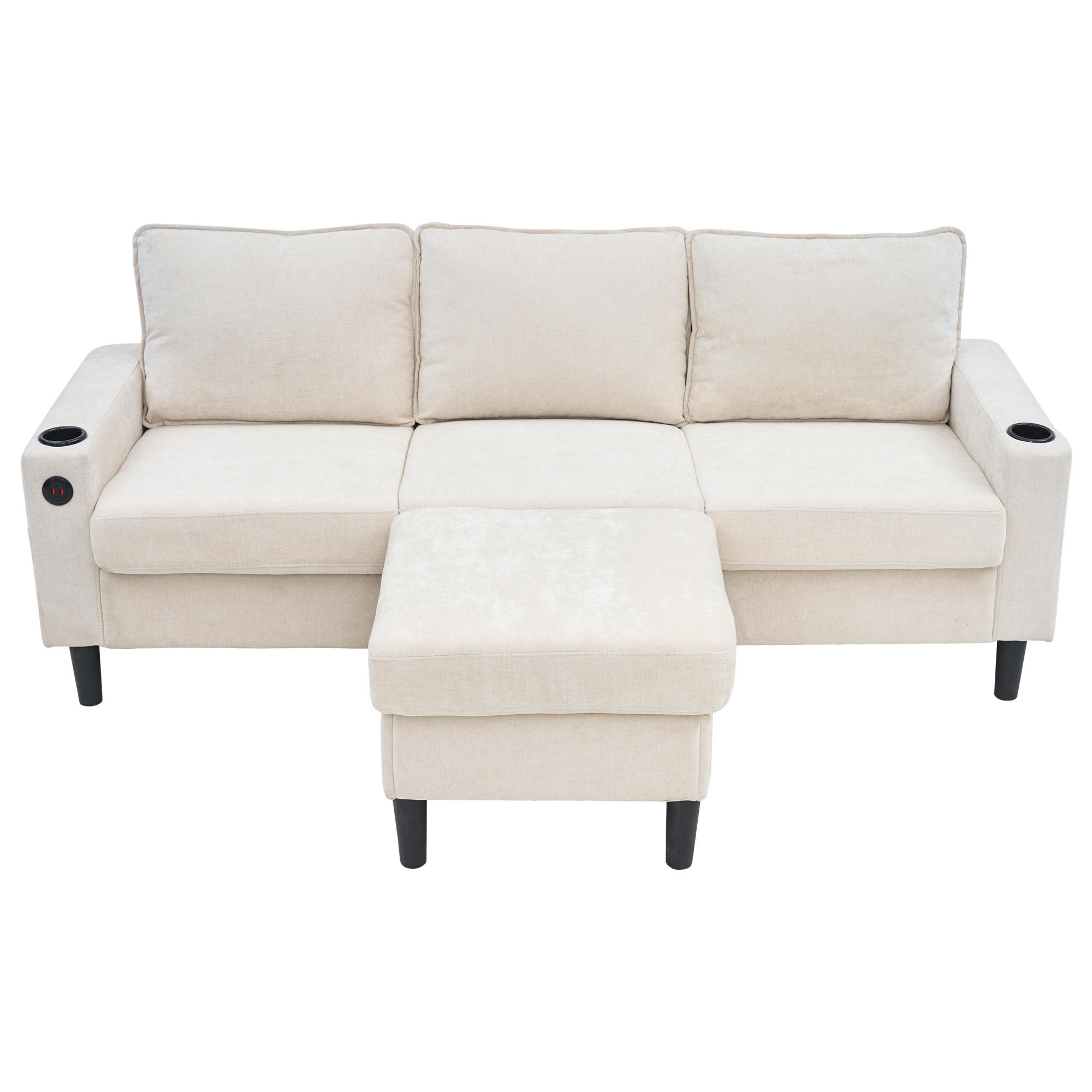 ECKSOFA Mit USB Typ-C Getränkehalter Beige 202/137/80 cm - Beige, Textil (202/137cm) - EVRYAE