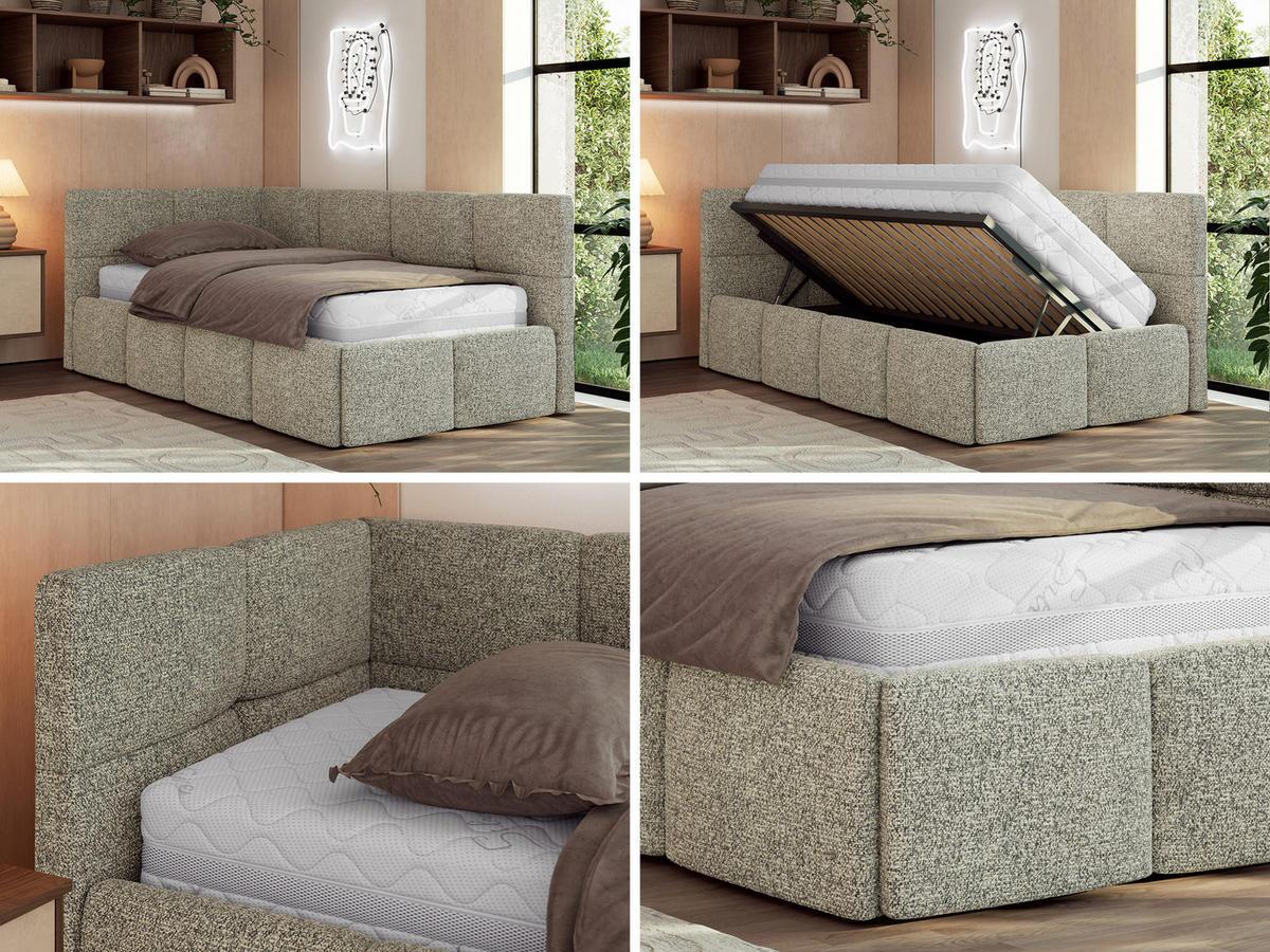 JUGENDBETT ARVO 90/200 - Grau Strukture - Pocket-Matratze - Links Seite - Grau, Textil (90/200cm) - MKS