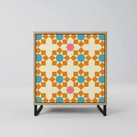 SIDEBOARD FLORAL DECOR, Eichefarben, 57,5x42x67,5 cm, Schwarze Metall-Rahmenfüße - Eichefarben/Multicolor, Holzwerkstoff/Metall (57.5/67.5/42cm) - SpaceRebels