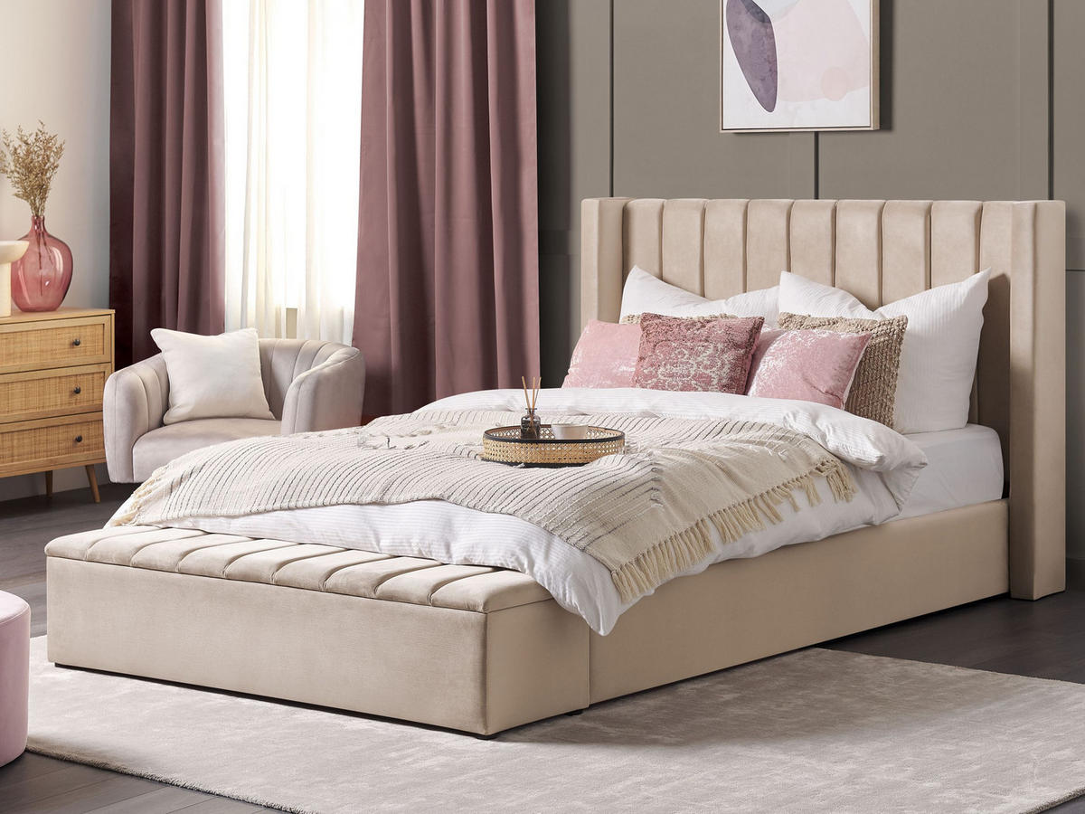 POLSTERBETT 180/200 cm Beige Noyers - Beige, Textil (180/200cm) - Beliani