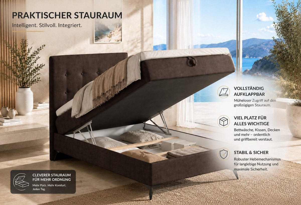 BOXBETT K15 Single SLIM mit Bettkasten & Bonell-Federkern ohne Topper - Dunkelbraun, Holz/Textil (200/100cm) - Best For Home