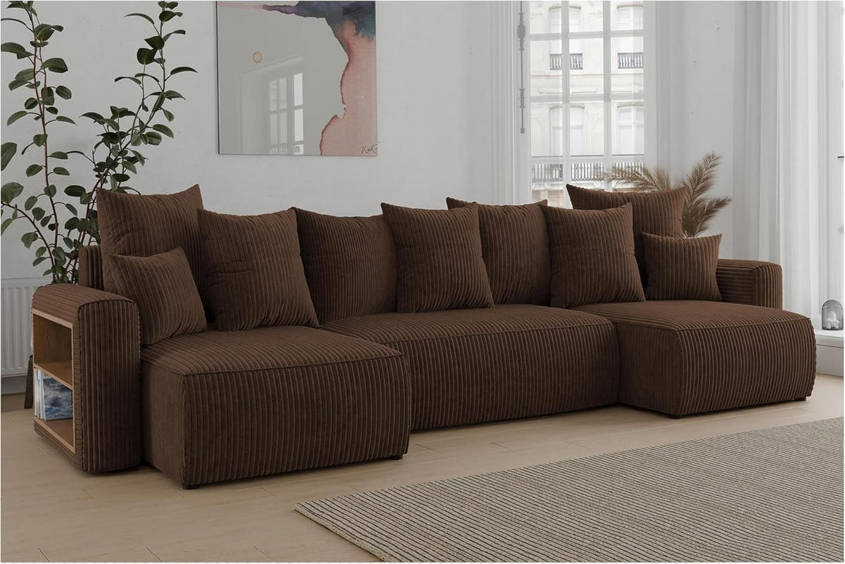 ECKSOFA SOLARIS U - Dunkelbraun/Schwarz, Holzwerkstoff (312/142cm) - Meblini