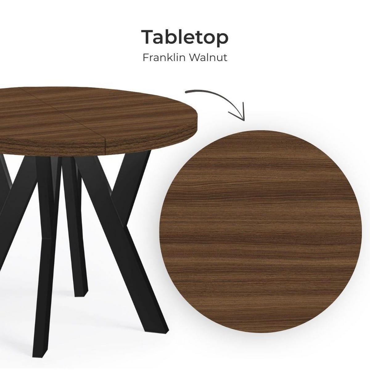 ESSTISCH Runder Ausziehbarer PERO 90/140, Franklin Nuss / Schwarz - Dunkelbraun/Schwarz, Holz (140/90/77cm) - Dekori_Interiors