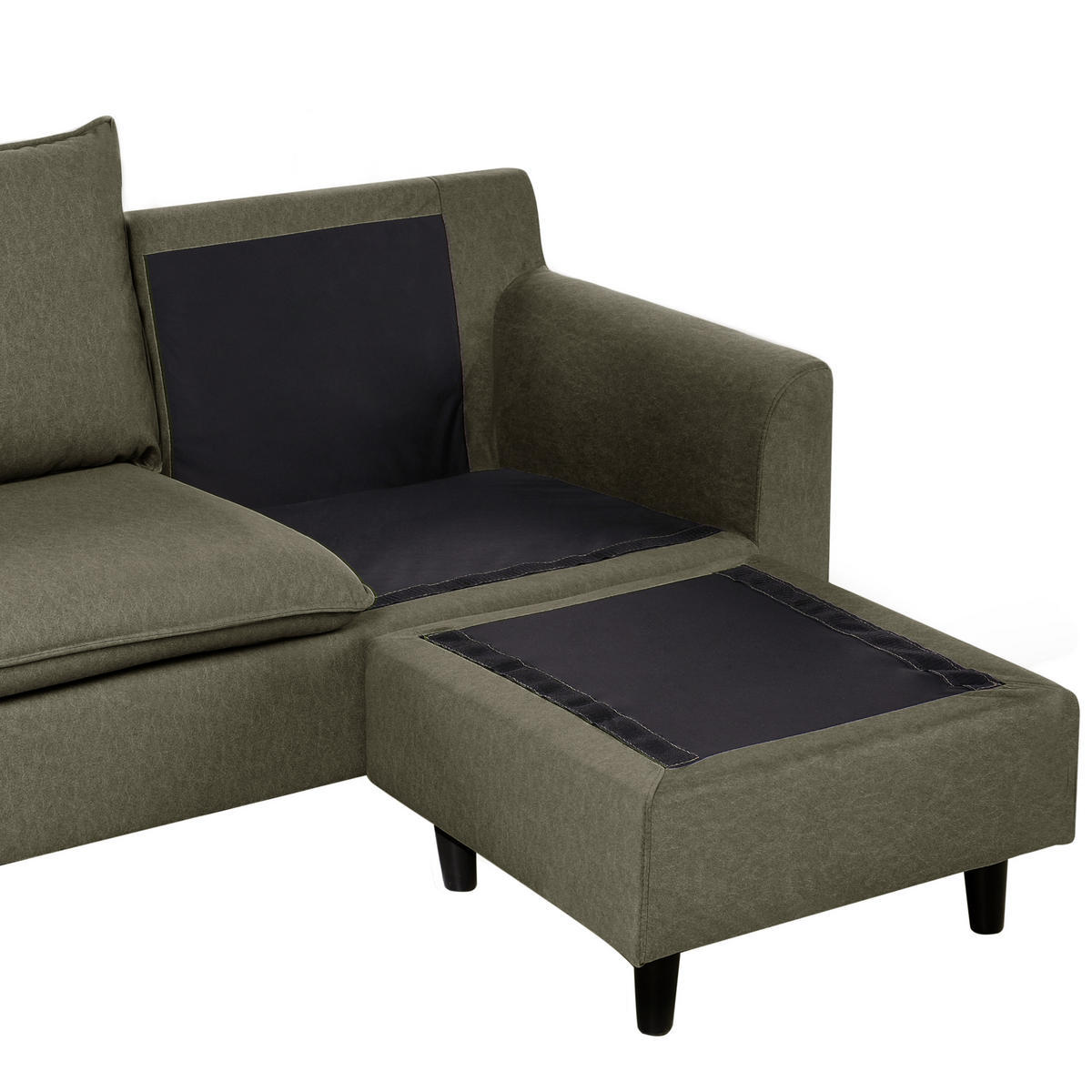ROHOVÁ POHOVKA 3-místná Sametová látka Tmavě zelená levostranná Elvenes - zelená barva/hnědá, textil (206/140cm) - Beliani