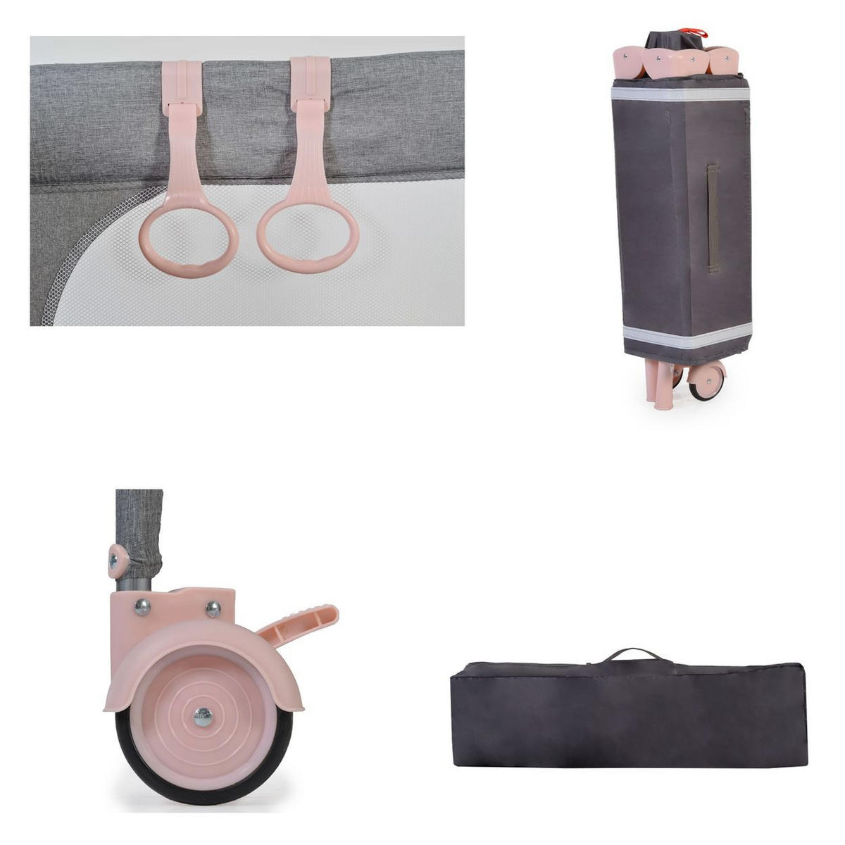 REISEBETT Skyglow 2 Ebenen rosa Räder Matratze Seiteneingang Tasche Bremsen - Rosa, Kunststoff (60/120cm) - Cangaroo