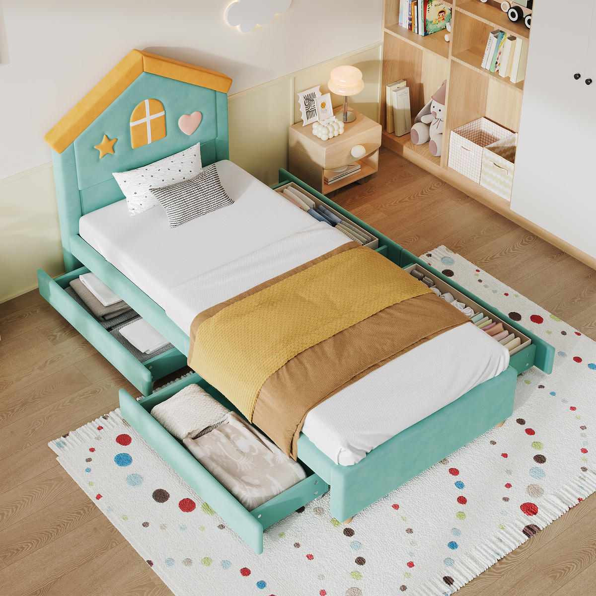 KINDERBETT 90/200 cm Blaugrün - Blau/Grün, Textil
