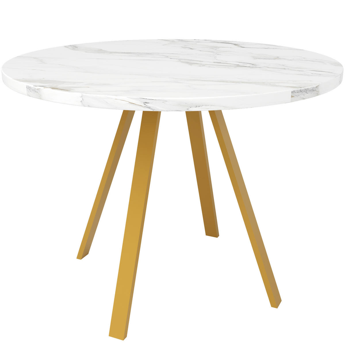 JÍDELNÍ stůl 80/80/75 cm bílá a zlatá z MDF a kovu s mramorovým dekorem - bílá, kompozitní dřevo (80/80/75cm) - OKWISH
