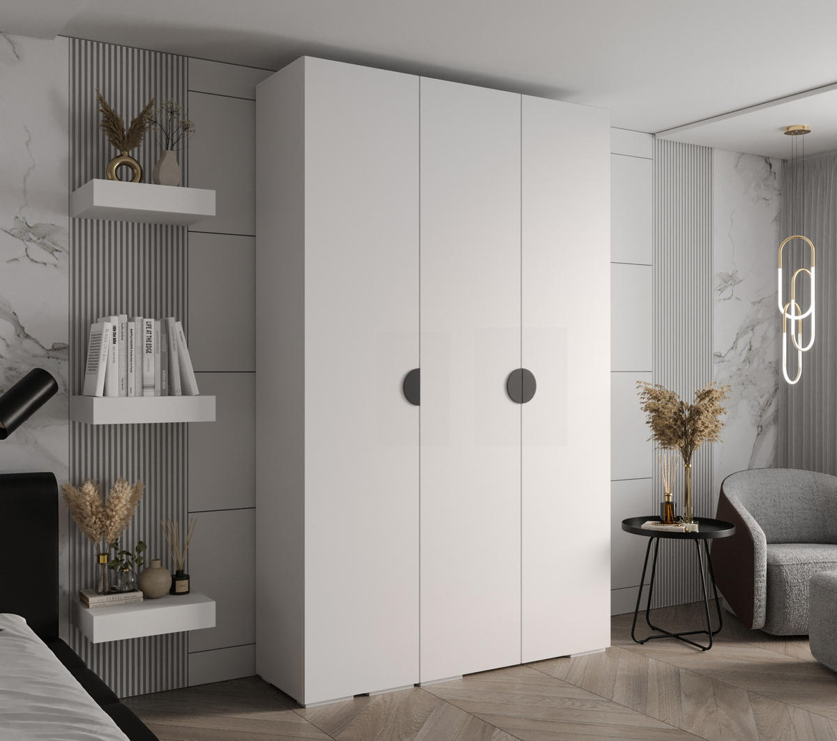 DREHTÜRENSCHRANK 236.7/150/47 3-türig - Schwarz/Weiß, Holz/Metall (150/236.7/47cm) - Abiks Möbel