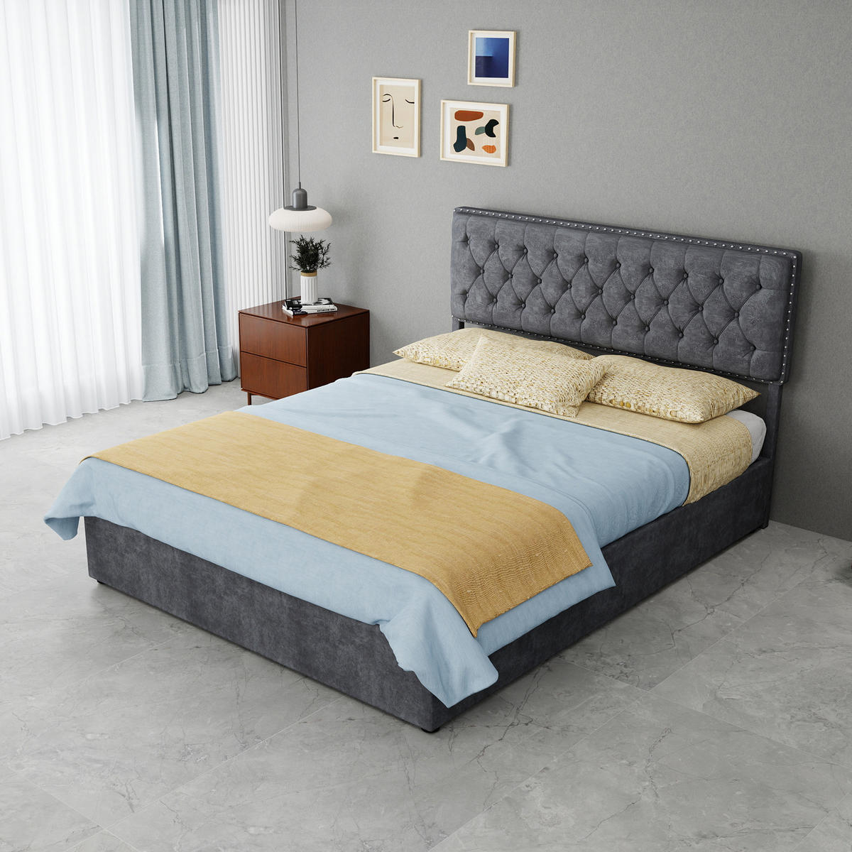STAURAUMBETT 140/200 cm DE-32967 mit Pneumatik-Stauraum und Matratze Grau - Grau, Metall (140/200cm) - ComfortXL