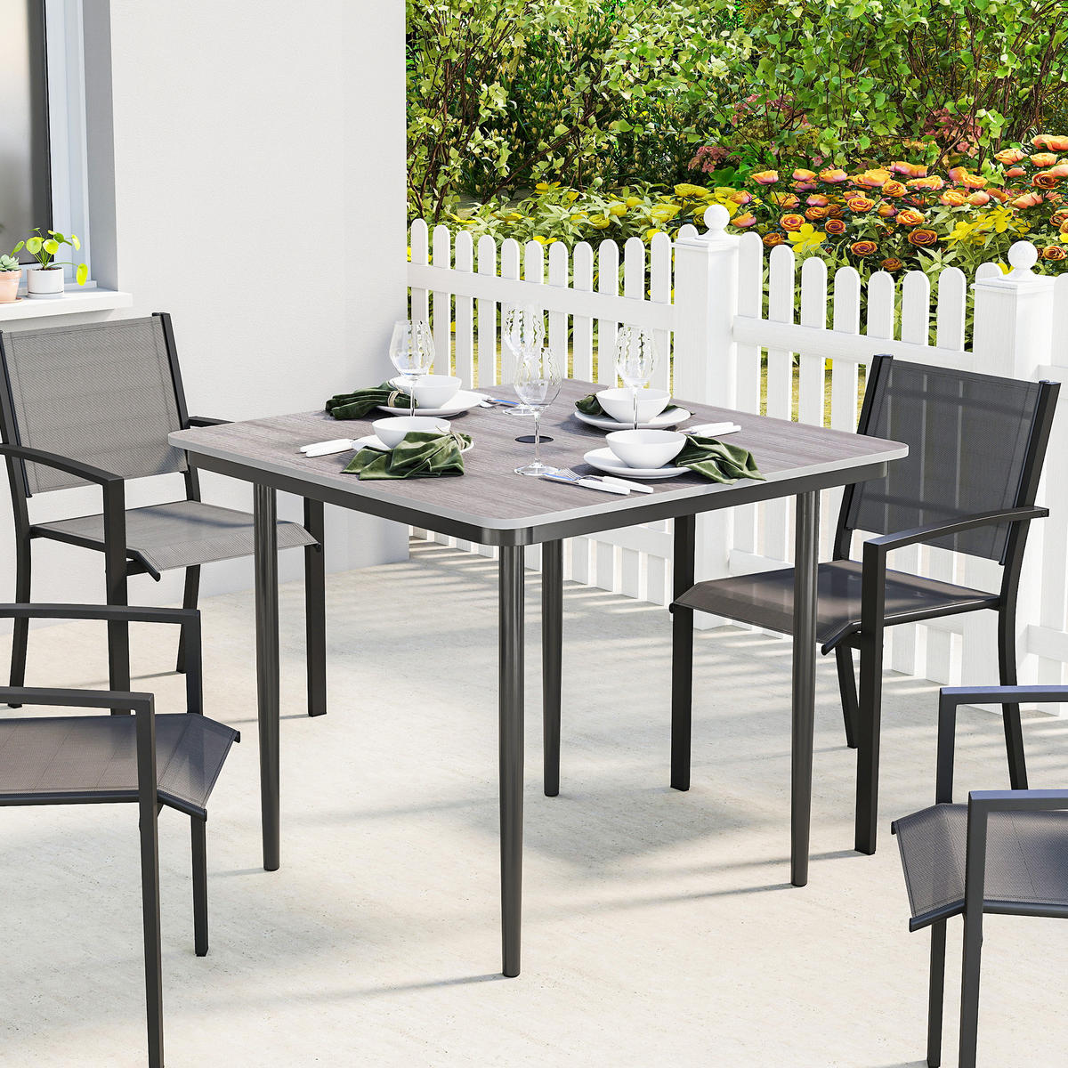 GARTENTISCH DE-14197 mit Schirmhalterung, 85x85 cm Grau - Hellgrau, Metall (85/85/72.5cm) - ComfortXL