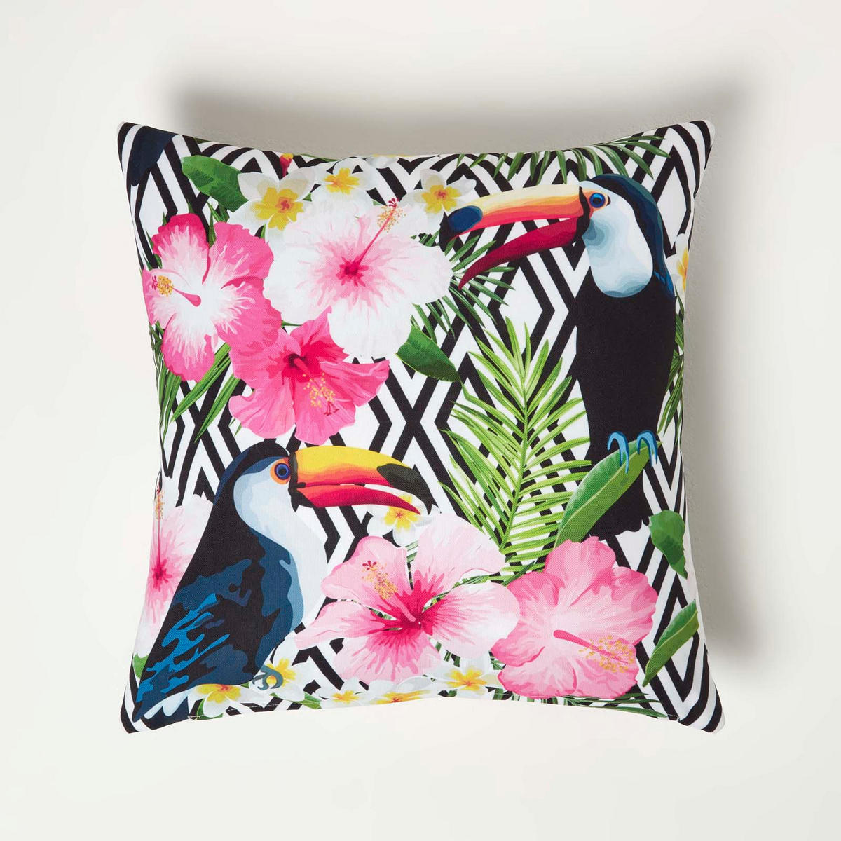 OUTDOOR-KISSEN 2er-Set 45/45 cm – Tukan & Blumen - Multicolor, Textil (45/45cm) - Homescapes