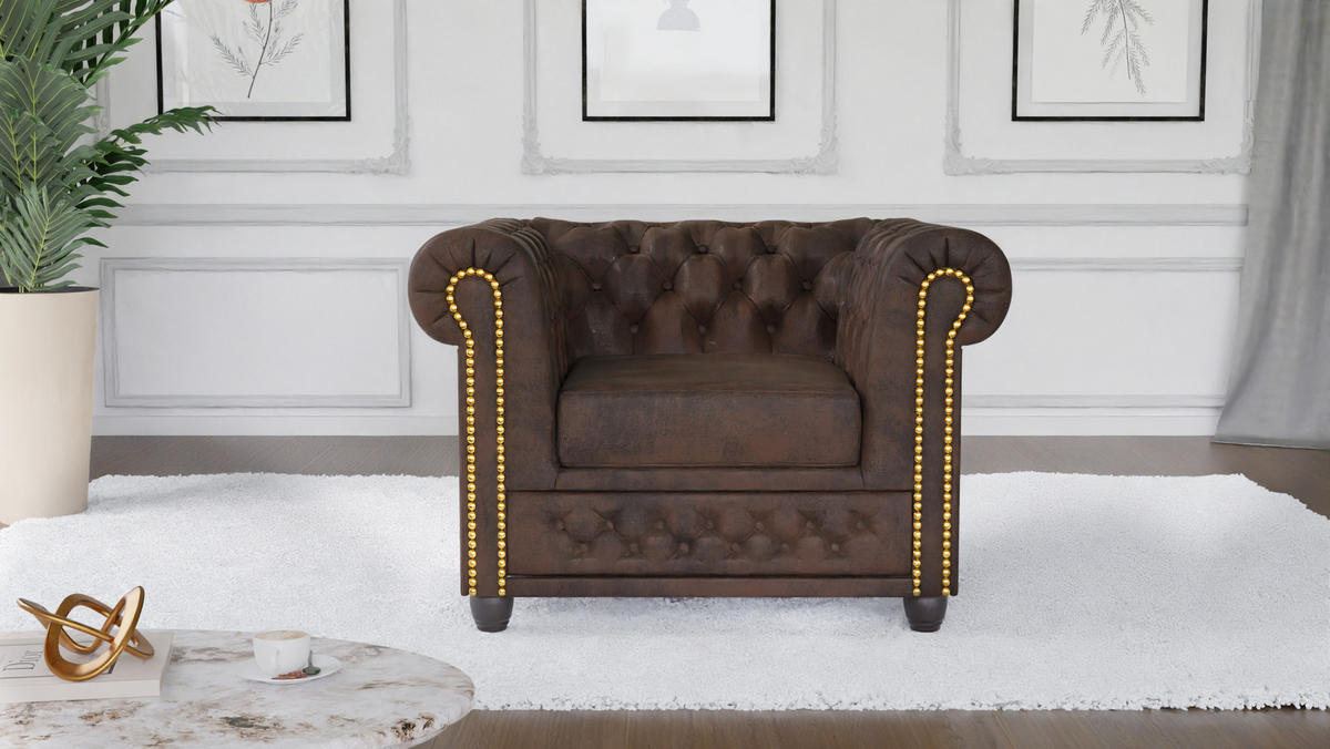 CHESTERFIELD-SESSEL Flux Dunkelbraun Microfaser Vintageoptik - Dunkelbraun/Braun, Holz/Textil (94/72/86cm) - S-Style Möbel