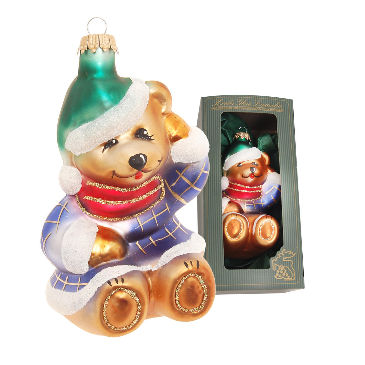 CHRISTBAUMSCHMUCK Winter-Teddy Mehrfarbig 12cm (Glas / 1 Stk.) - Multicolor, Glas (8/12/7cm) - Krebs Glas Lauscha