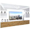 WOHNZIMMERWAND Schrankwand mit LED Weiß Top / Eiche Wotan - Eiche Wotan/Weiß, Holz (300/180/36cm) - B BELINI GROUP