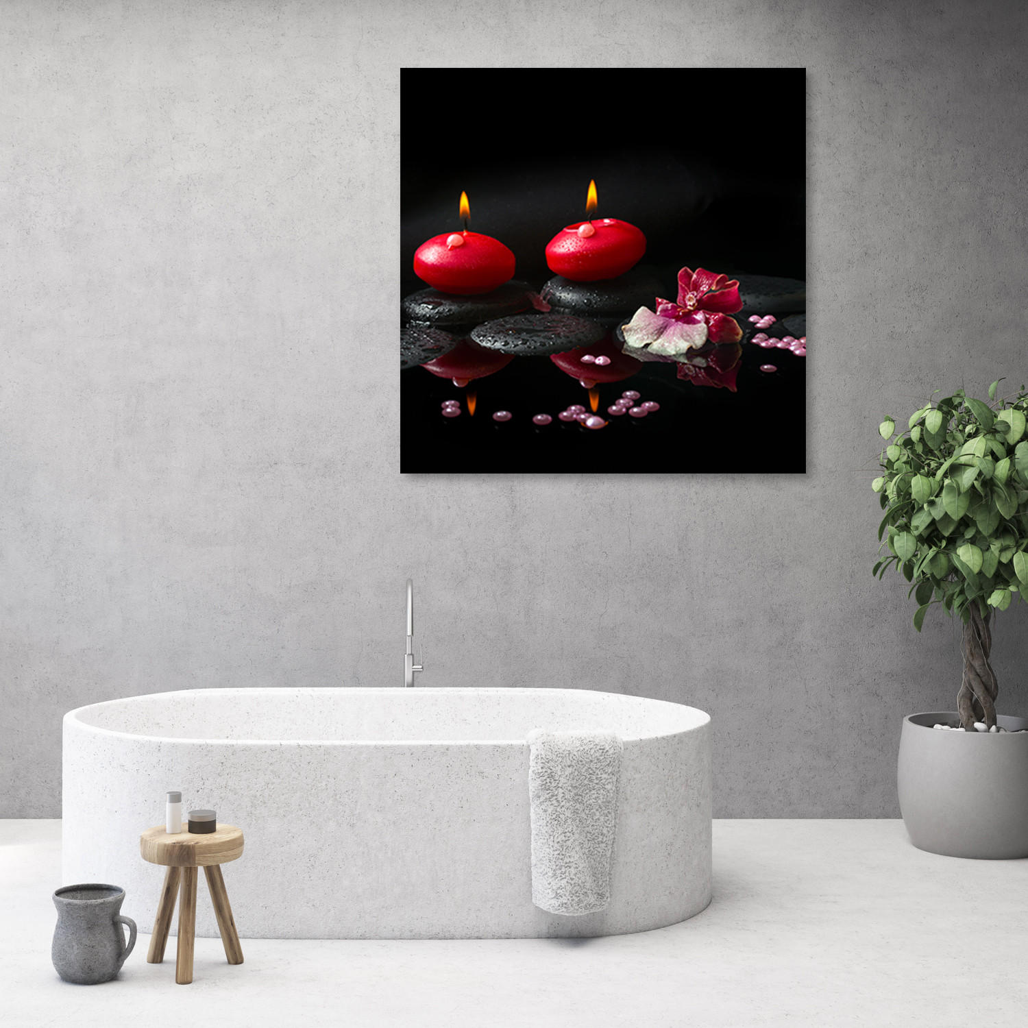 WANDBILD rote kerzen zen stones - Rot, Textil (50/50cm) - Feeby