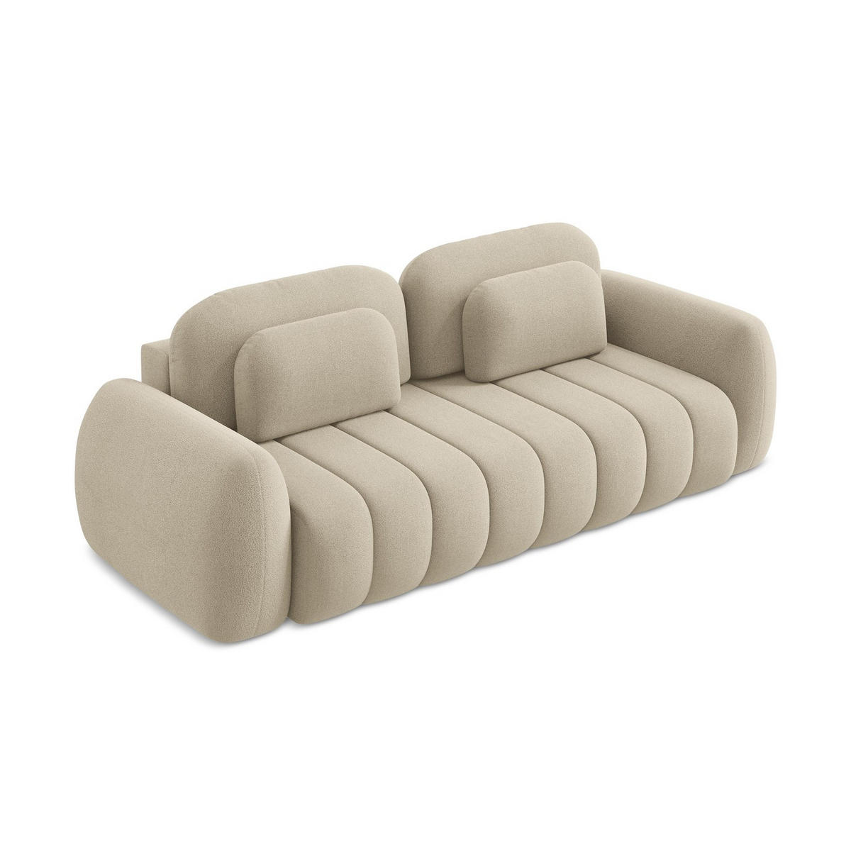 3-SITZER SOFA mit Schlaffunktion Bouclé Stoff Beige - Ecru/Schwarz, Holzwerkstoff/Kunststoff (266/95/121cm) - LaMiaSofa