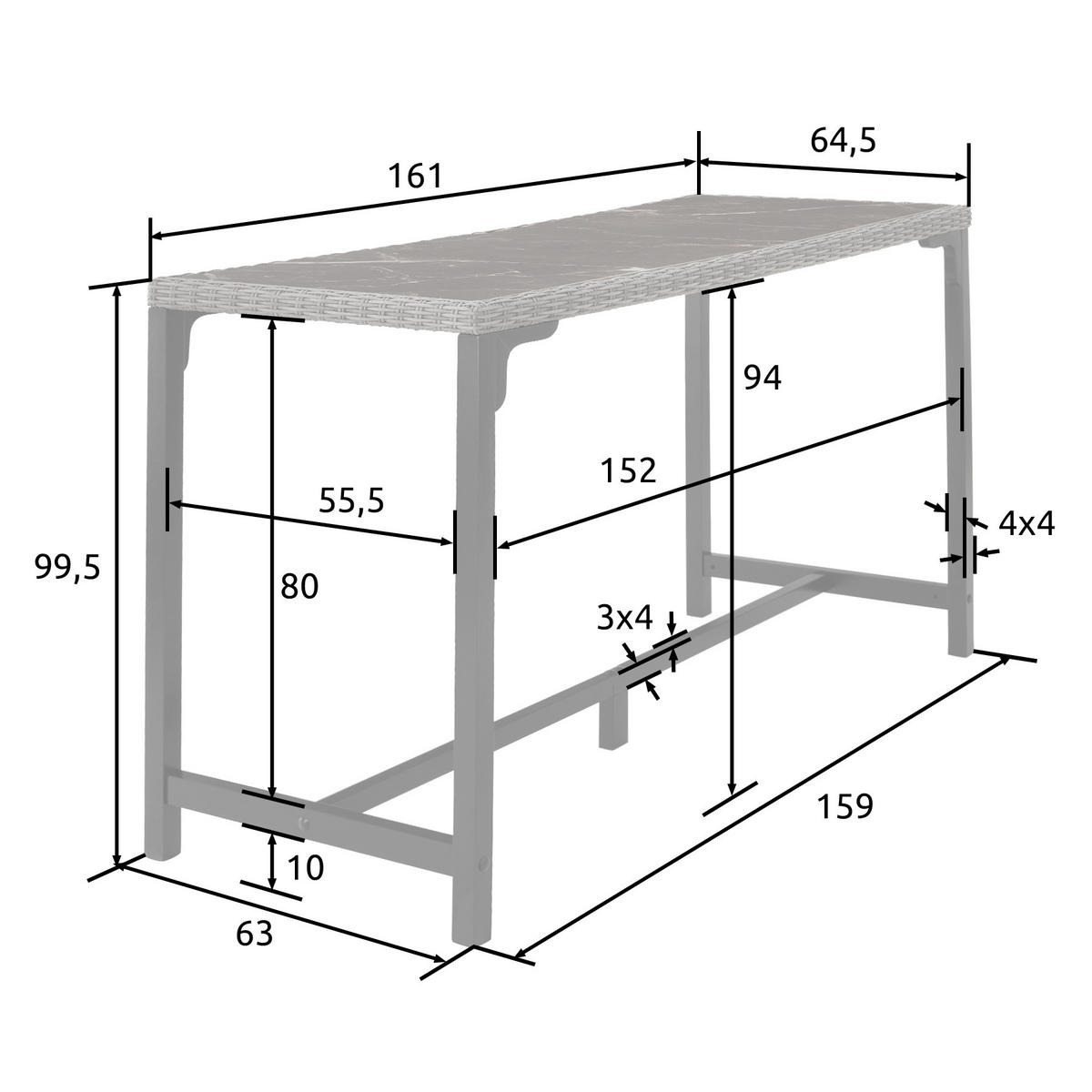 GARTENTISCH Lovas,161 x 64,5 x 99,5 cm,grau - Grau, Kunststoff (161/64.5/99.5cm) - tectake