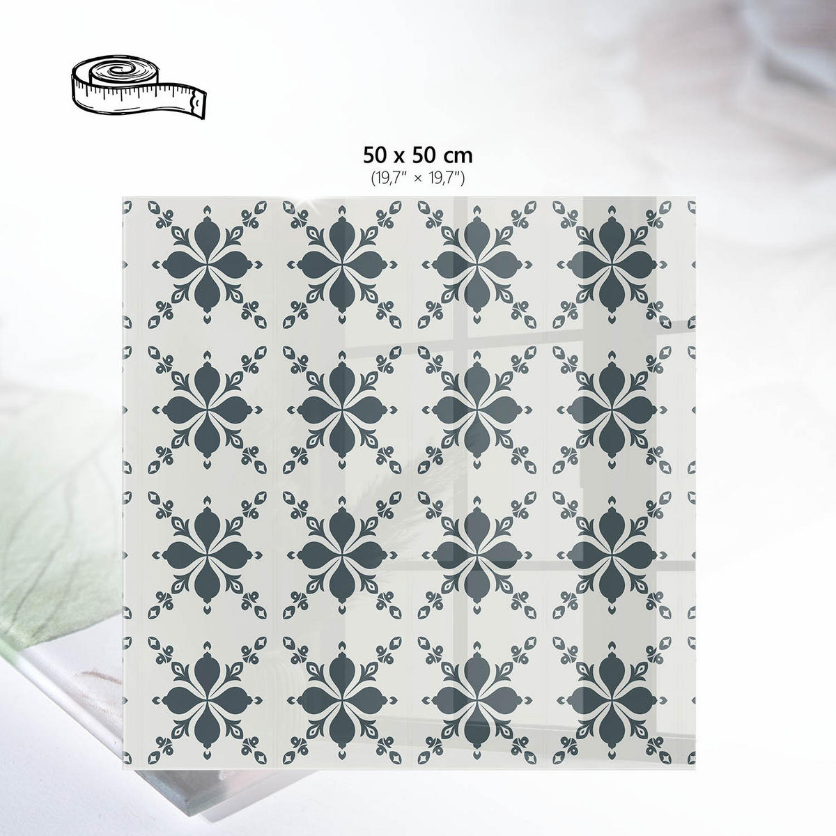 TISCHPLATTE 50x50 cm – Blumensymmetrie - Orange, Glas (50/50/0.4cm) - Wallfluent