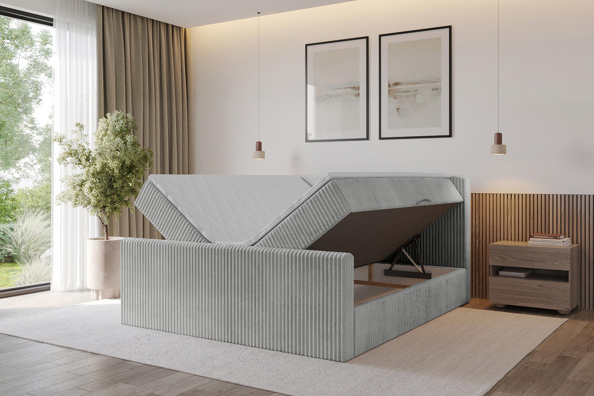 BOXBETT mit Matratze H4 und Lattenrost - TOLO-Z - 180x200 Cord - Hellgrau - Hellgrau, Holzwerkstoff (180/200cm) - ALTDECOR