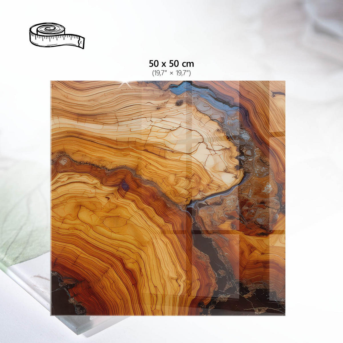 TISCHPLATTE 50x50 cm – Maserungsmuster - Braun, Glas (0.4/50/50cm) - Wallfluent