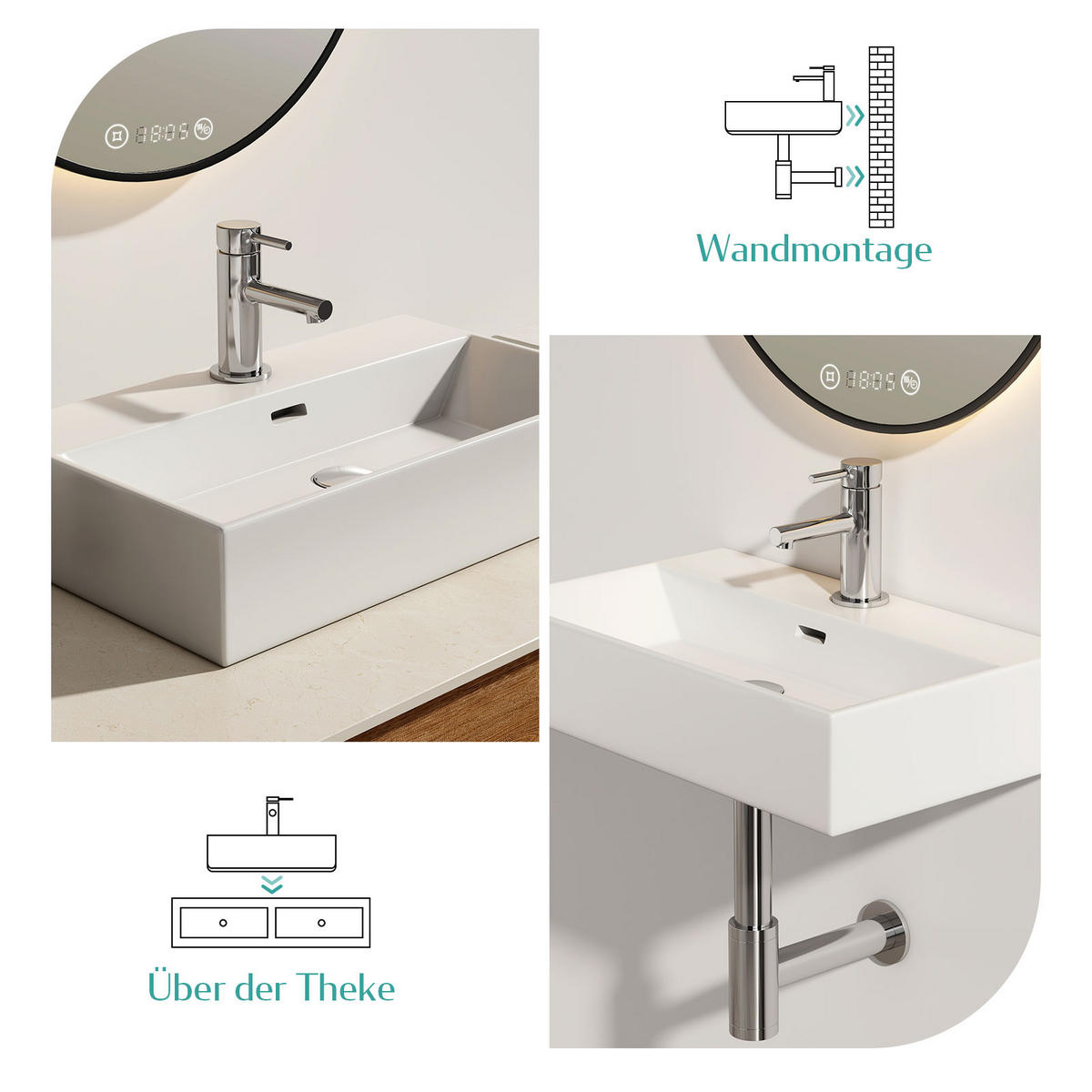 WASCHBECKEN mit Überlauf Weiß 60/36/13 cm - Weiß Hochglanz, Keramik (36/13/60cm) - EMKE