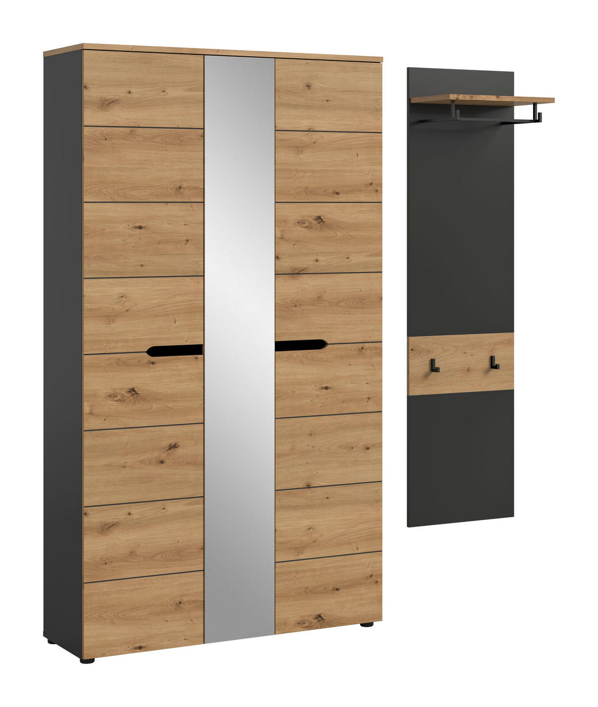 GARDEROBEN-SET Canu Artisan 165/37/190 cm - Grau, Holzwerkstoff (165/190/37cm) - Xonox