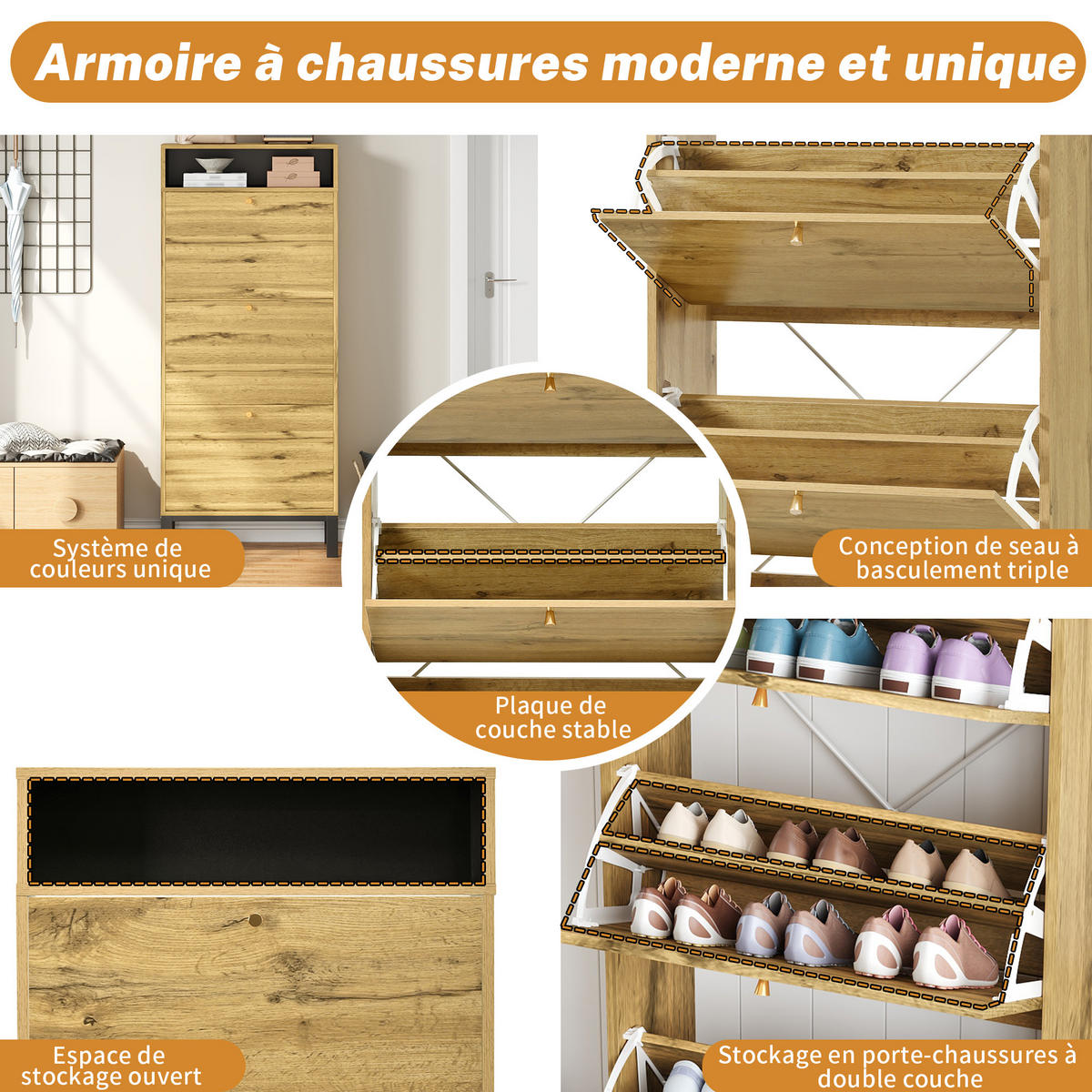 SCHUHSCHRANK Natur 63/24/147 cm - Naturfarben, Holzwerkstoff (63/147/24cm) - PANGIVO