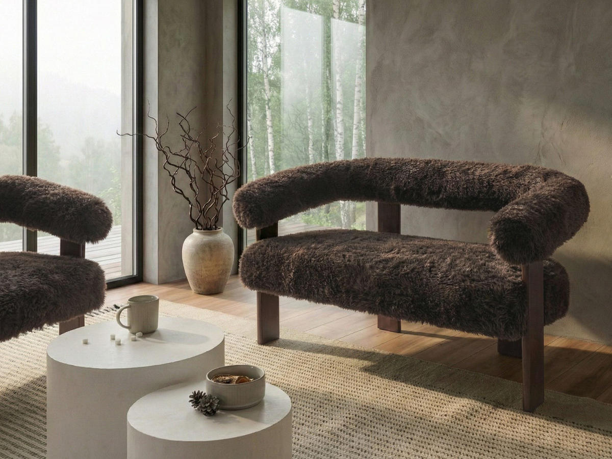 2-SITZER-SOFA Webpelz Dunkelbraun Ilbro - Dunkelbraun, Textil (138/76/68cm) - Beliani