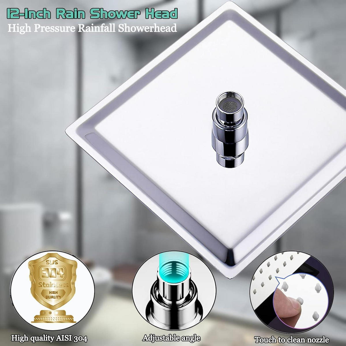 REGENDUSCHE 30 cm Quadratisch Edelstahl Silber Anti-Kalk-Düsen Hochdruck - Silberfarben, Metall (30.5/12.7/30.5cm)