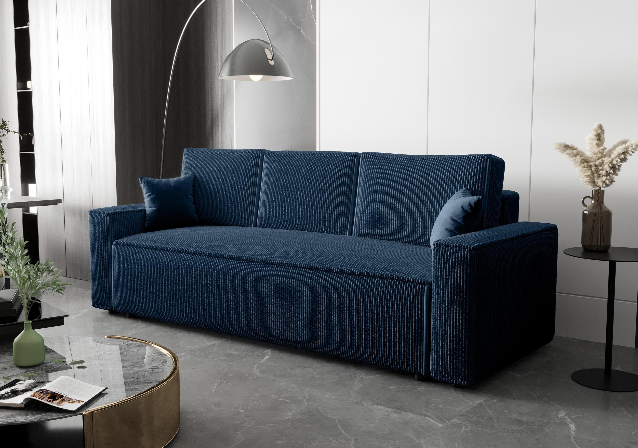 SOFA AMBRO Poso 05 mit Schlaffunktion, Dunkelblau, Sofa mit Stauraum - Dunkelblau, Textil (90/85/230cm) - Bedante