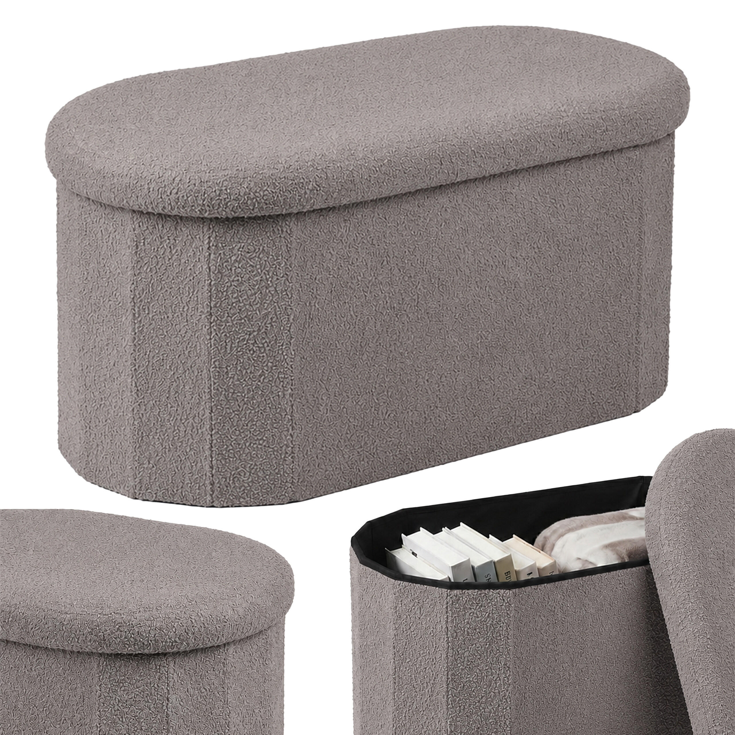 SITZBANK Dunkelgrau mit Stauraum Teddystoff 76 cm - Anthrazit, Holzwerkstoff/Textil (76/38/38cm) - Relaxdays
