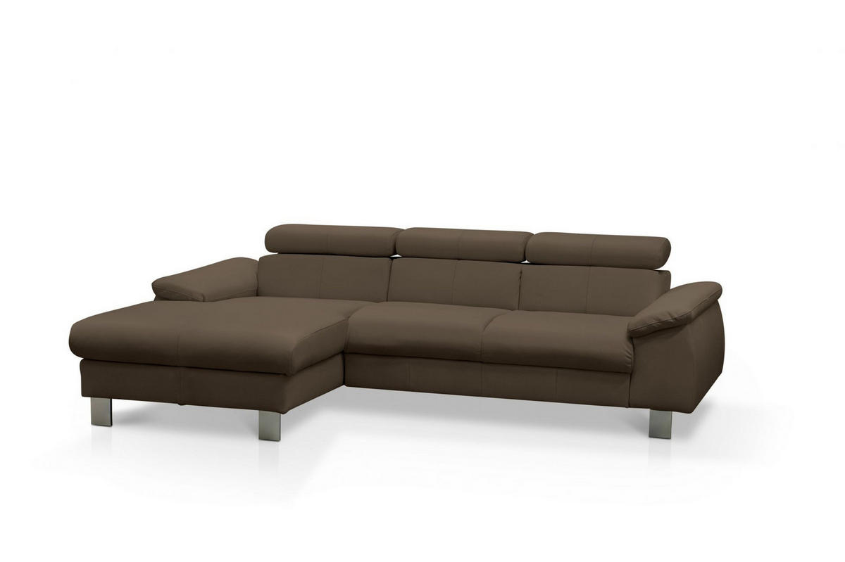 ECKSCHLAFSOFA mit Echtlederbezug, Schlaffunktion & Bettkasten - Chromfarben/Dunkelbraun, Leder/Holz (244/166cm) - Cotta