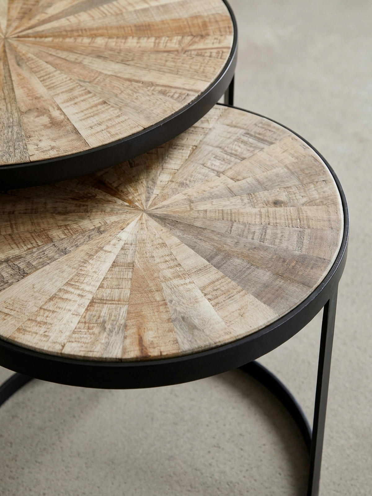 COUCHTISCH 2er Set Massivholz Metall Platzsparend Handgefertigt ESINO, Braun 60x60x40 cm - Schwarz/Braun, Holz/Metall (60/60/40cm) - KADIMA DESIGN
