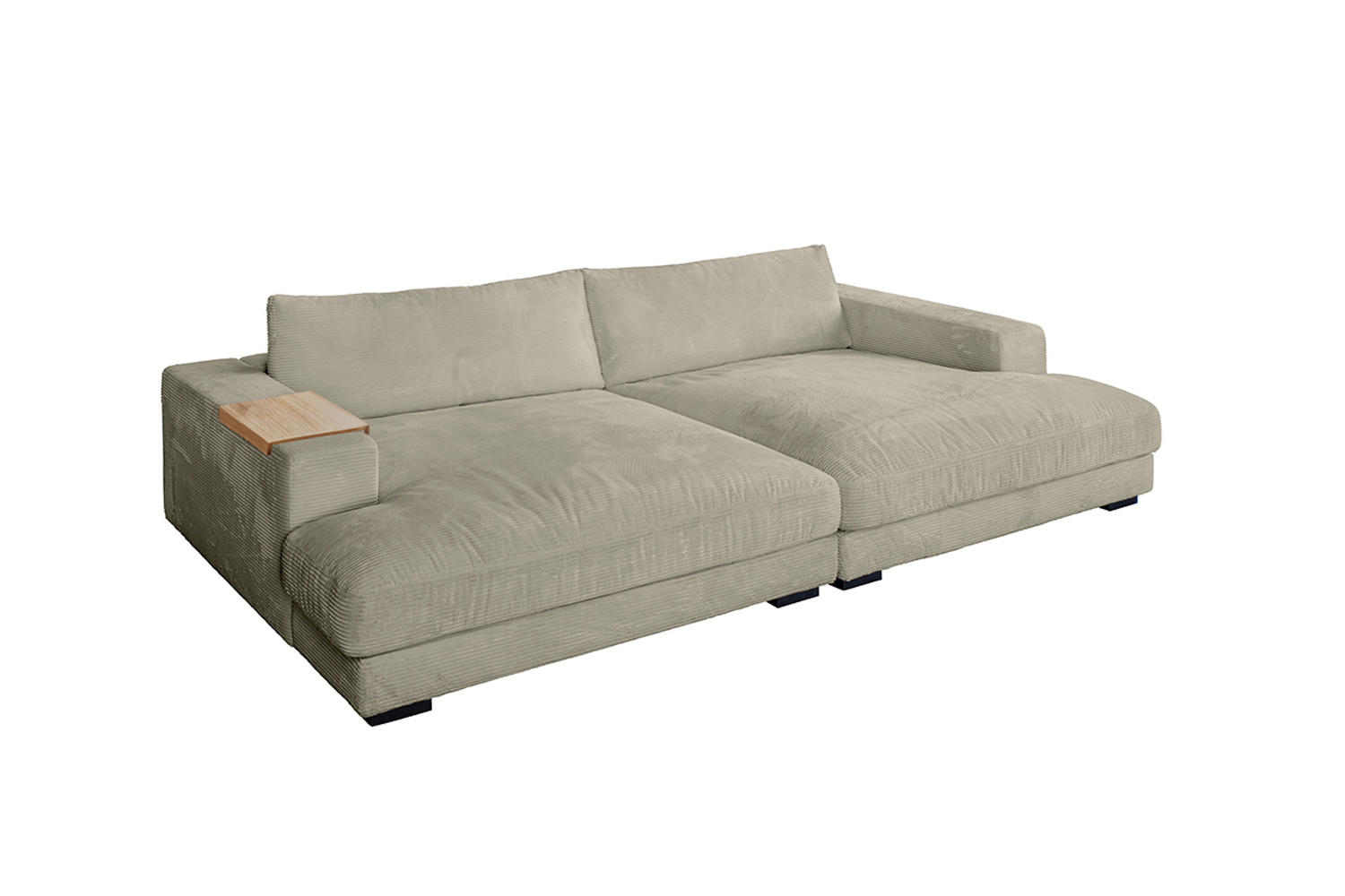 BIG SOFA XL MIT TABLETT NATUR MADELINE Steingrau Cord - Greige/Schwarz, Kunststoff/Textil (290/85/190cm) - KAWOLA