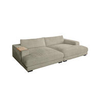 BIG SOFA XL MIT TABLETT NATUR MADELINE Steingrau Cord - Greige/Schwarz, Kunststoff/Textil (290/85/190cm) - KAWOLA