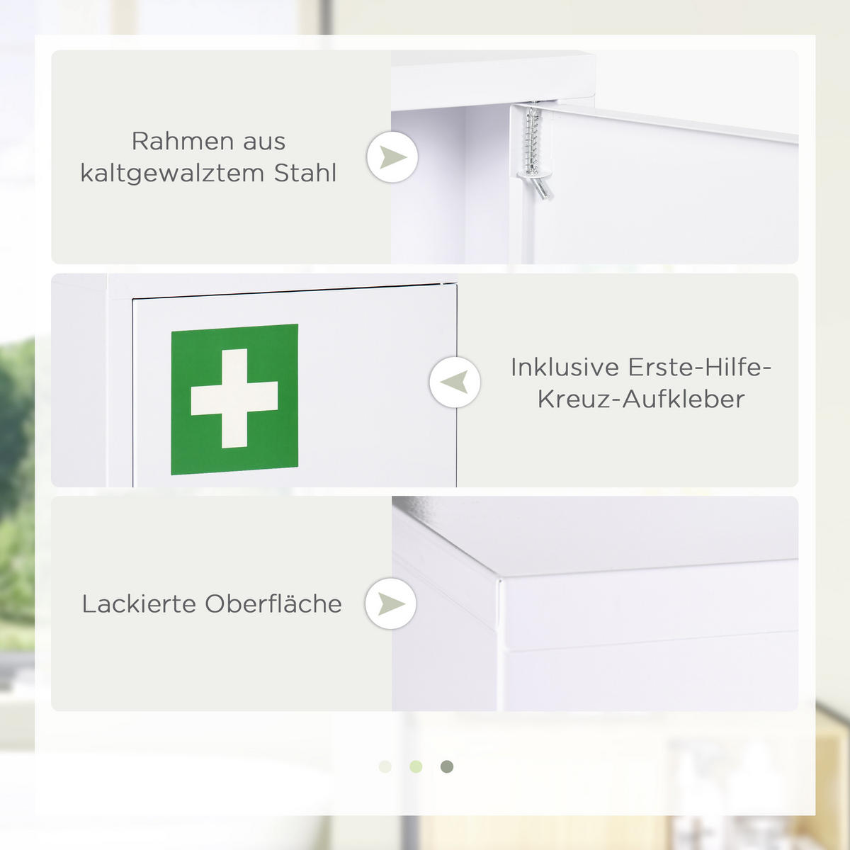 MEDIZINSCHRANK mit 3 Fächern, 3 Schlüsseln, Stahl, Weiß - Weiß, Metall (15/53.5/40cm) - Kleankin