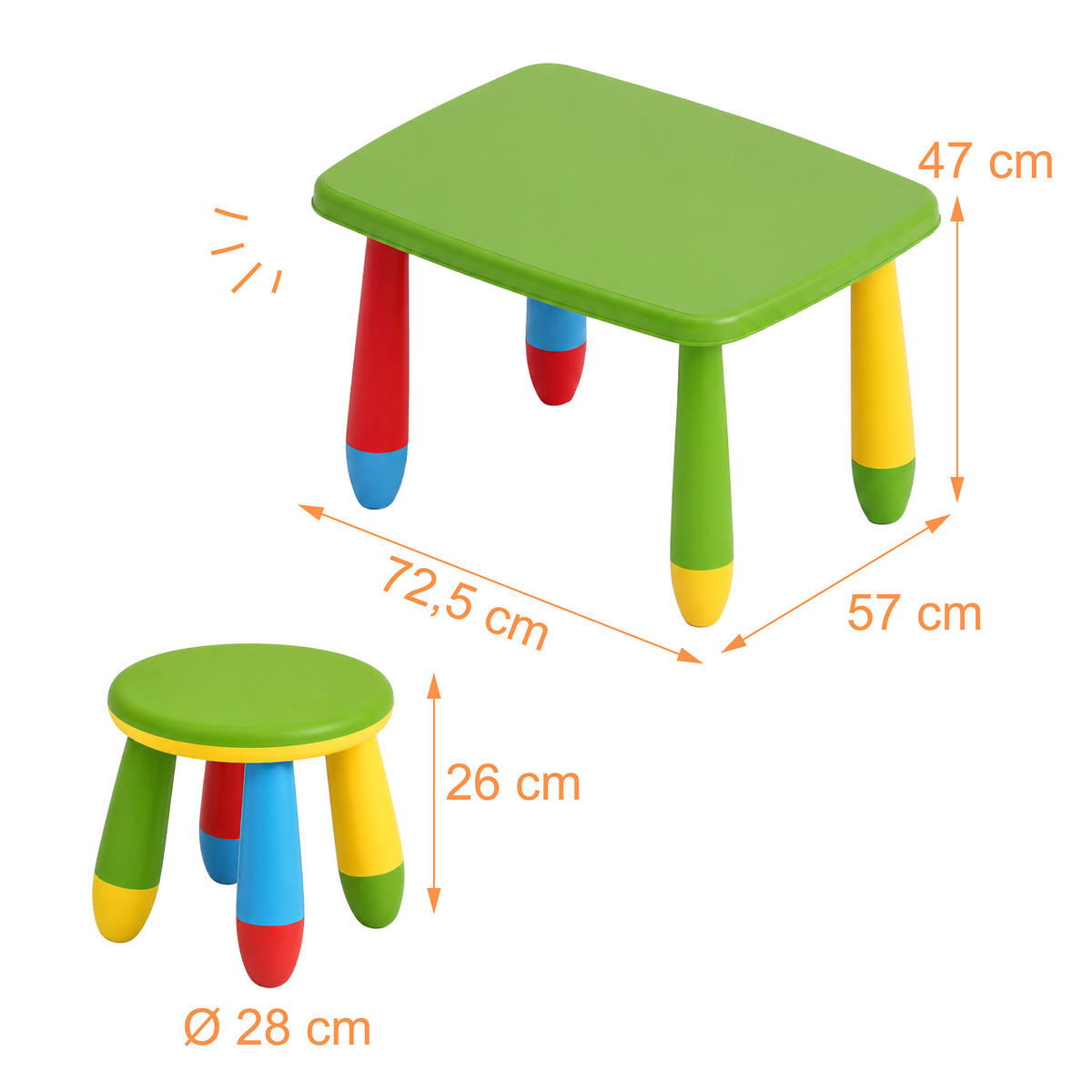 SOUPRAVA Vícebarevná 3-dílná plast - různobarevná, plast (72.5/47/55cm) - Relaxdays