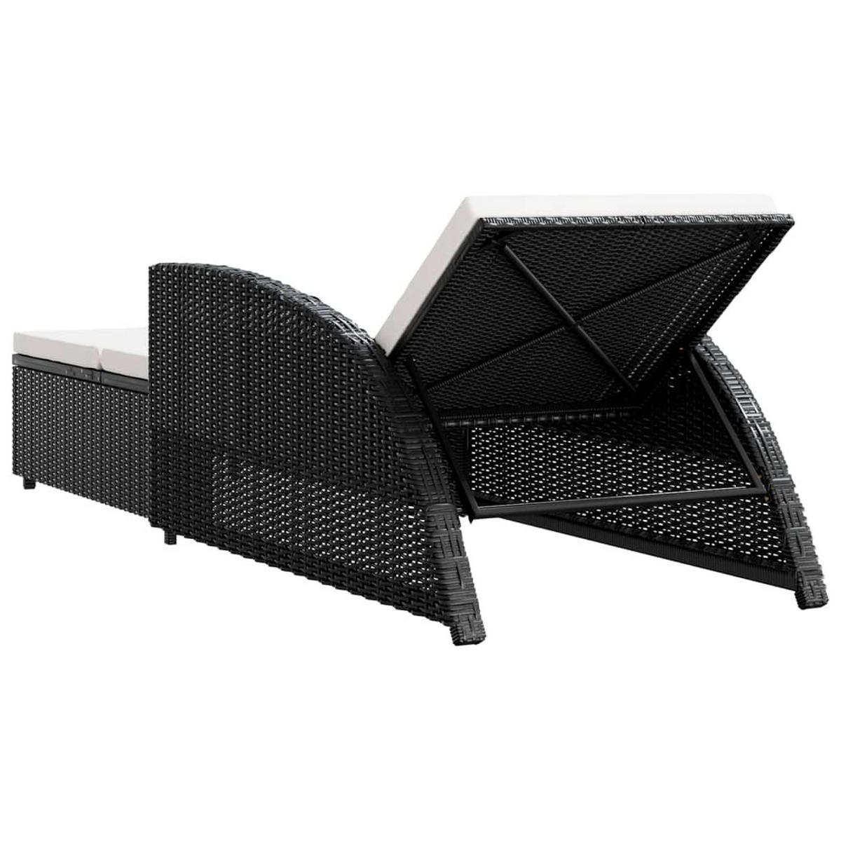 SONNENLIEGE mit Cremeweißer Auflage Poly Rattan Schwarz - Schwarz, Kunststoff (67/67/201cm) - furnicato