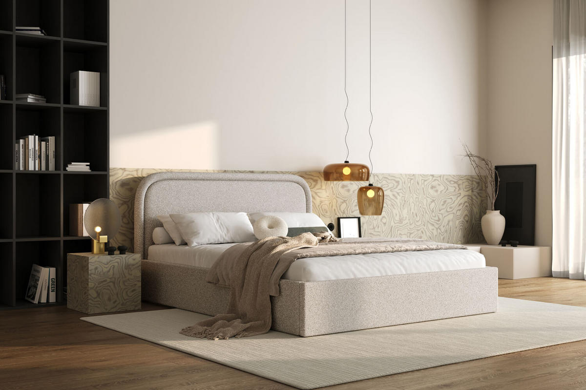POLSTERBETT MONO mit Bettkasten, LOOP-02 - 160x200 cm - Greige/Beige, Holz/Textil (160/200cm) - mybed.