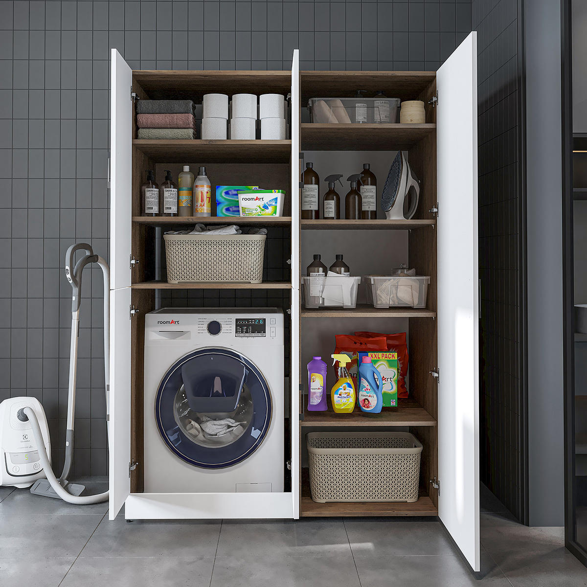 WASCHMASCHINENSCHRANK DORA-II 130cm Breit, 186cm Hoch - Eiche Bianco, Holzwerkstoff (130/186/73.8cm)