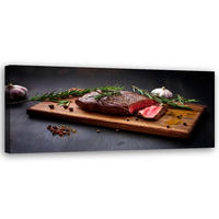 WANDBILD steak fleisch essen für die restaurantküche - Schwarz, Textil (90/30cm) - Feeby