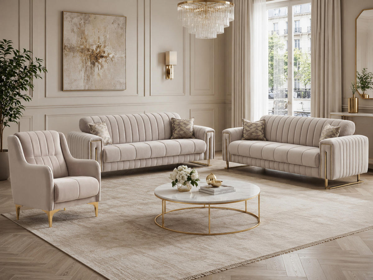 SITZGARNITUR Kochi, Beige Stellvariante 2+2 - Beige, Holzwerkstoff/Metall (178/85/95cm)