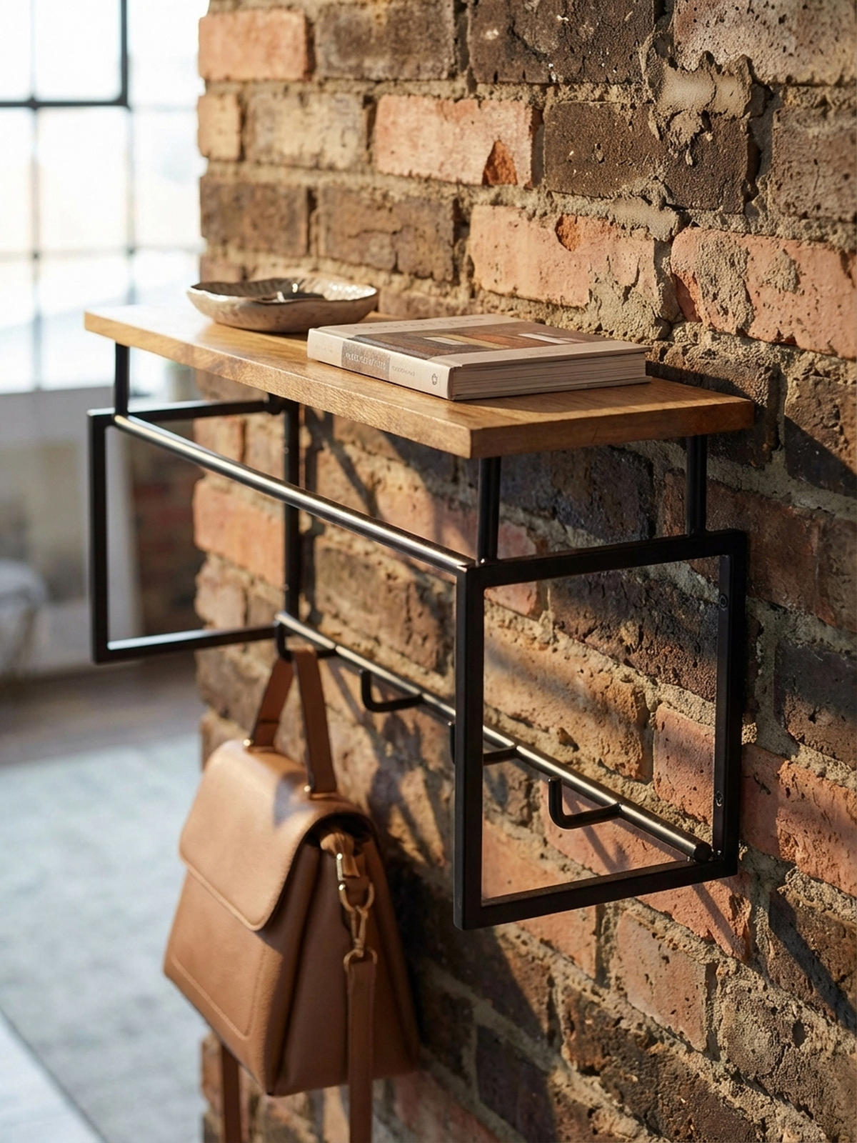 WANDGARDEROBE Mango Massivholz Metall Modern für Eingangsbereich - Braun, Holz/Metall (71/29/20cm) - KADIMA DESIGN